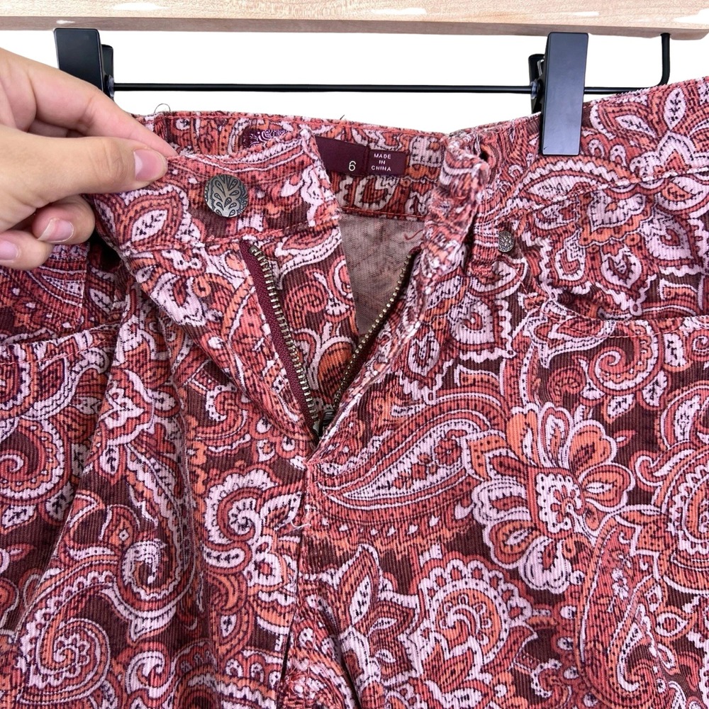 Prana Corduroy Pants Size 6 Maroon Paisley Straight Leg Boho Psychedelic Funky - Picture 8 of 11